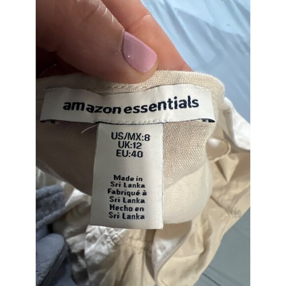 New Linen Blend Jumpsuit Sz 8 Beach Coastal Resort Vacation V-Neck Drawstring - Picture 2 of 16